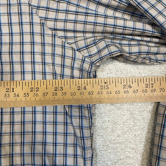 Cremieux Slim Fit Mens XL Plaid Button Down Shirt Tan Blue Long Sleeve Stretch - Picture 5 of 7